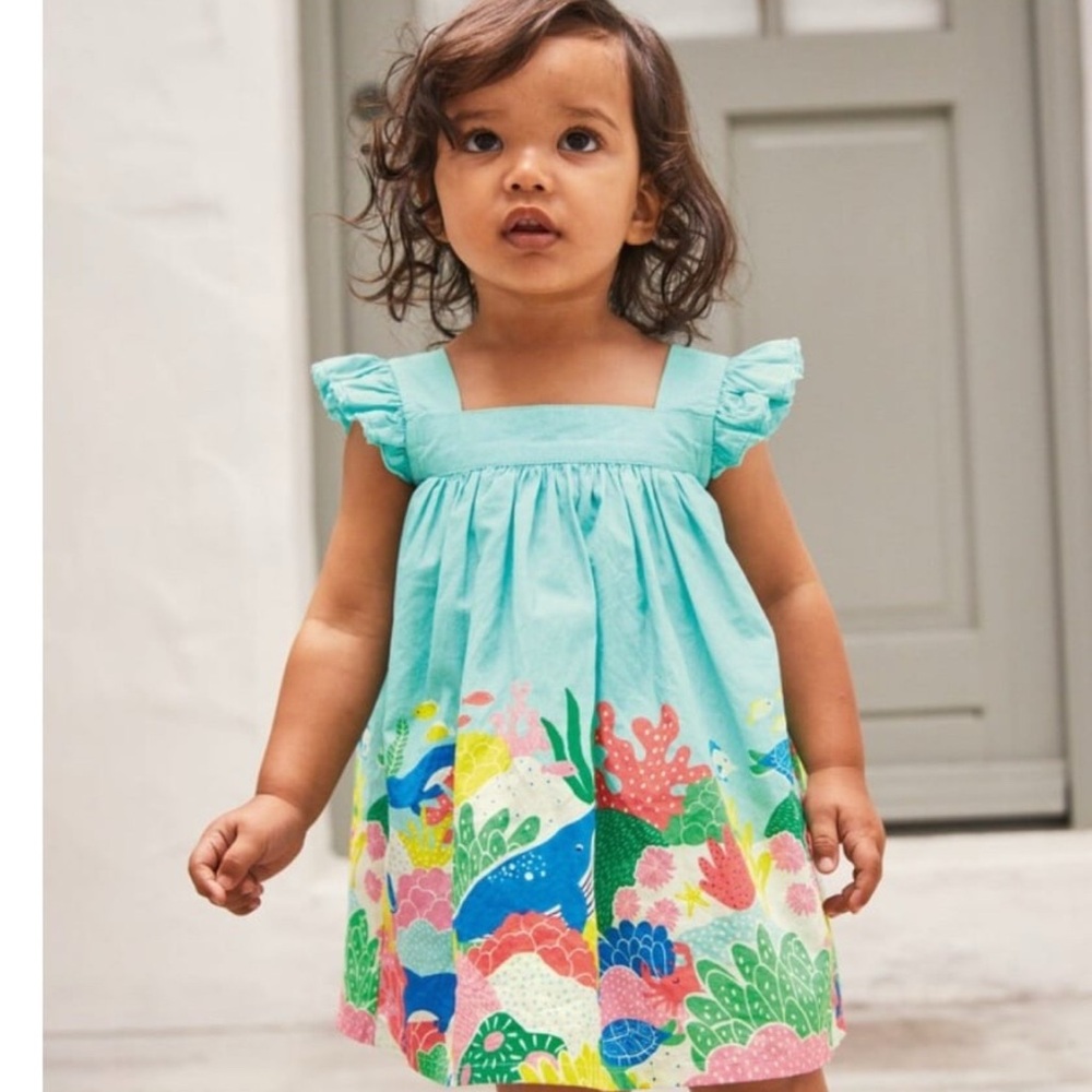 Mini Boden Aqua Dress with Ruffle Sleeves